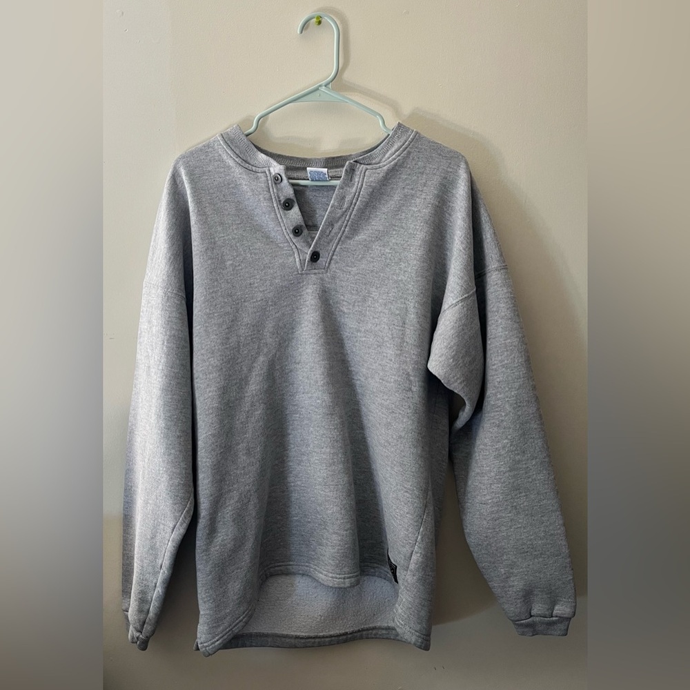 Vintage Russell Athletic Mens Henley Sweatshirt USA Made Grey Medium